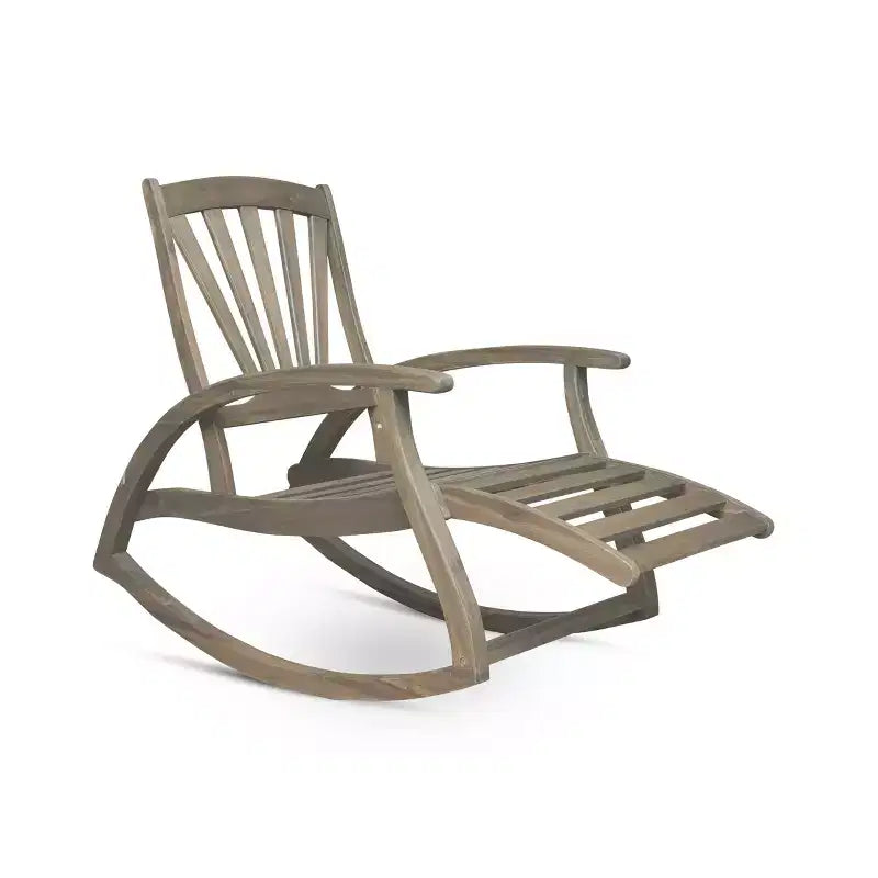 Okak Sedia reclinabile elegante Boho Sedia a dondolo in acacia con poggiapiedi retrattile per giardino, portico e cortile, sedia per il tempo libero all'aperto