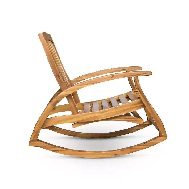 Okak Sedia reclinabile elegante Boho Sedia a dondolo in acacia con poggiapiedi retrattile per giardino, portico e cortile, sedia per il tempo libero all'aperto