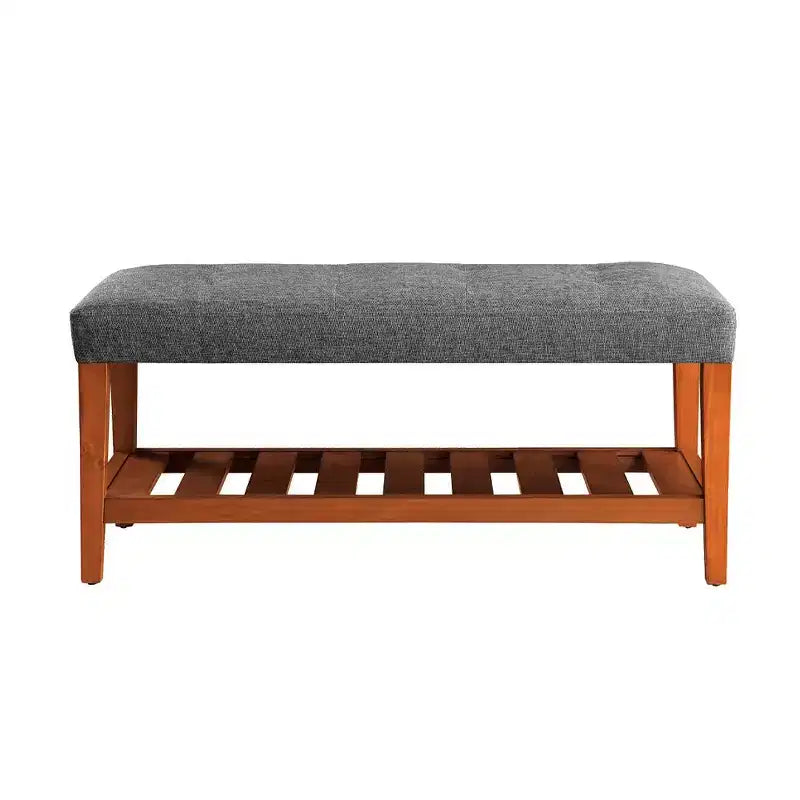 Okak Modern 2-Tier Tufted Button Ottoman Bench Shoe Bench with Open Storage Shelf,Upholstered Storage Bench for Entryway,Living Room