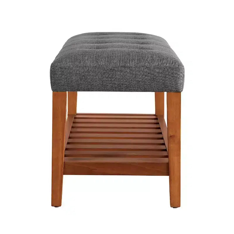 Okak Modern 2-Tier Tufted Button Ottoman Bench Shoe Bench with Open Storage Shelf,Upholstered Storage Bench for Entryway,Living Room