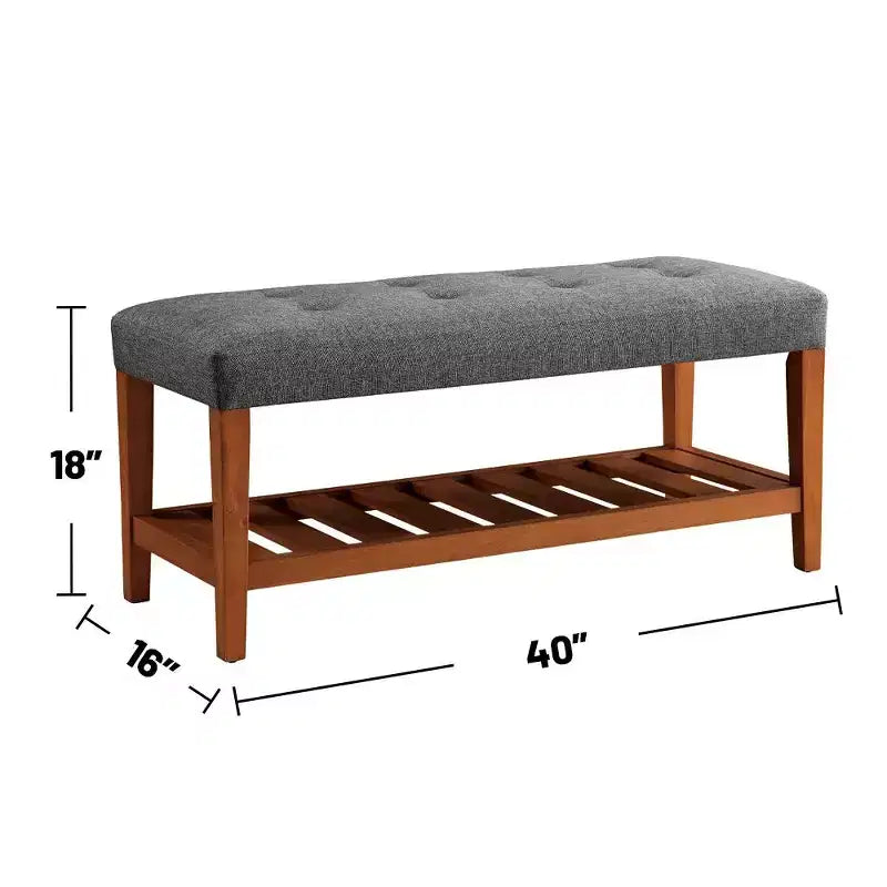 Okak Modern 2-Tier Tufted Button Ottoman Bench Shoe Bench with Open Storage Shelf,Upholstered Storage Bench for Entryway,Living Room