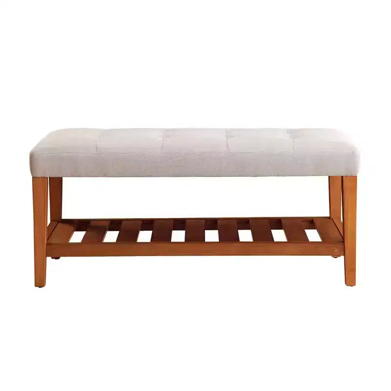 Okak Modern 2-Tier Tufted Button Ottoman Bench Shoe Bench with Open Storage Shelf,Upholstered Storage Bench for Entryway,Living Room