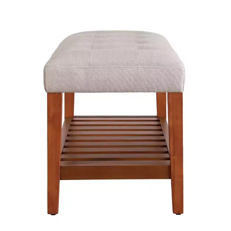 Okak Modern 2-Tier Tufted Button Ottoman Bench Shoe Bench with Open Storage Shelf,Upholstered Storage Bench for Entryway,Living Room