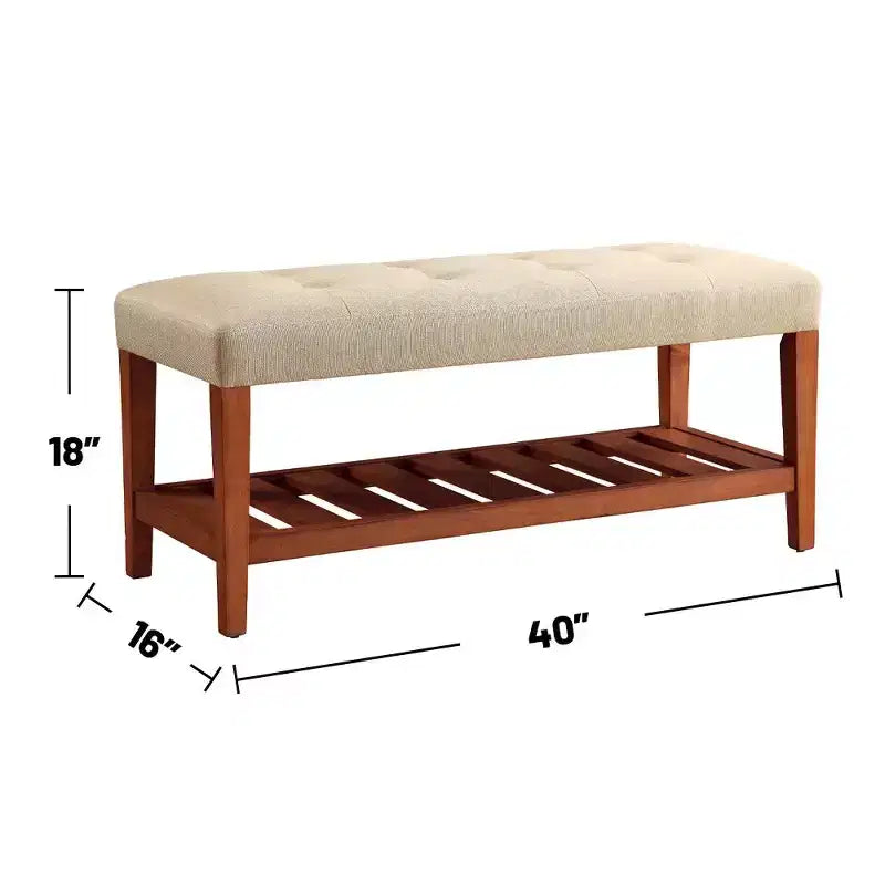 Okak Modern 2-Tier Tufted Button Ottoman Bench Shoe Bench with Open Storage Shelf,Upholstered Storage Bench for Entryway,Living Room