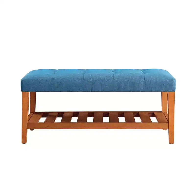 Okak Modern 2-Tier Tufted Button Ottoman Bench Shoe Bench with Open Storage Shelf,Upholstered Storage Bench for Entryway,Living Room
