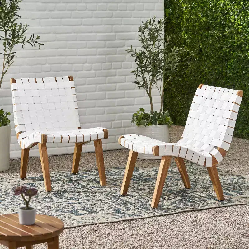 Okak 16.7 Sedie a Sdraio Rustiche da Esterno con Cinghia in Corda Intrecciata in Legno di Acacia per Giardino, Portico, Piscina e Cortile, Mobili da Esterno con Seduta