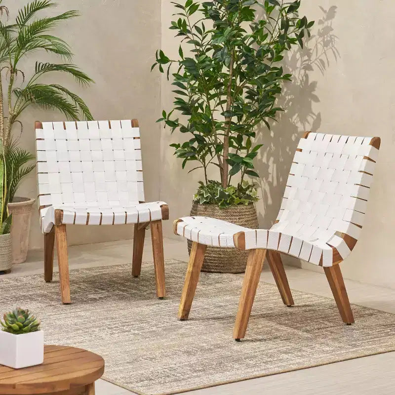 Okak 16.7 Sedie a Sdraio Rustiche da Esterno con Cinghia in Corda Intrecciata in Legno di Acacia per Giardino, Portico, Piscina e Cortile, Mobili da Esterno con Seduta