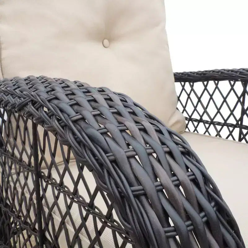 Sedia a Dondolo da Patio in Rattan con Reclinabile Imbottita Okak, Set da 1/3, Sedia a Sdraio in Metallo Verniciato a Polvere per Portico, Cortile e Giardino, Max 158 kg