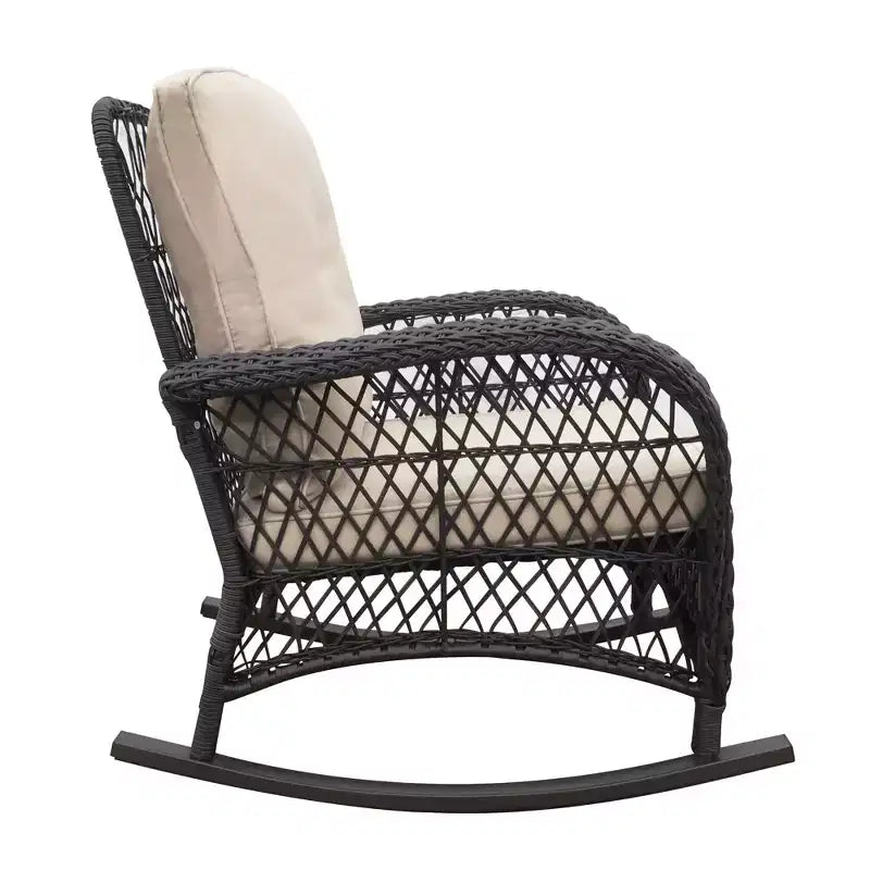 Sedia a Dondolo da Patio in Rattan con Reclinabile Imbottita Okak, Set da 1/3, Sedia a Sdraio in Metallo Verniciato a Polvere per Portico, Cortile e Giardino, Max 158 kg