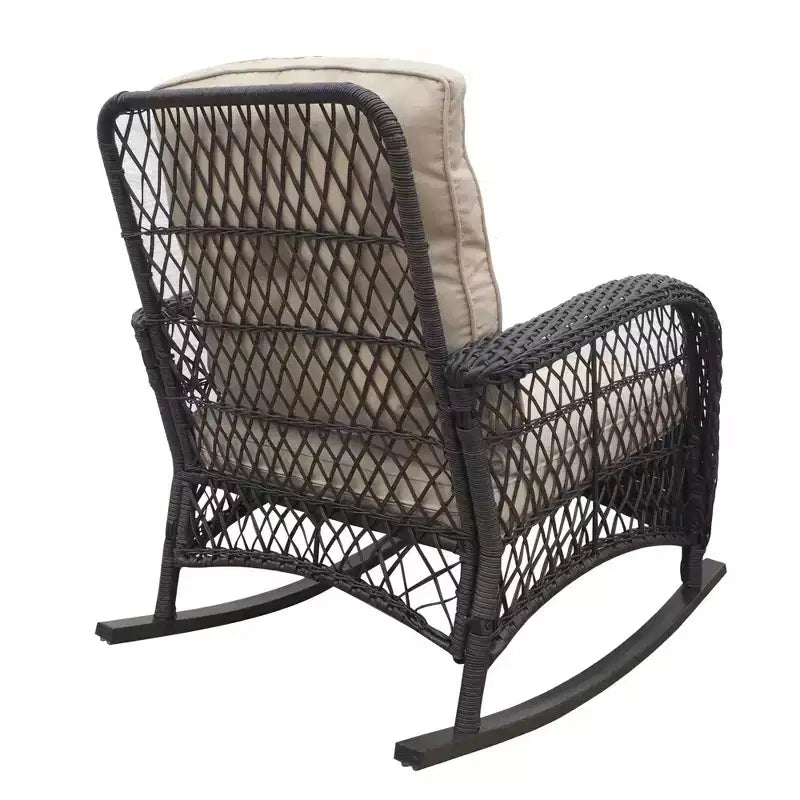 Sedia a Dondolo da Patio in Rattan con Reclinabile Imbottita Okak, Set da 1/3, Sedia a Sdraio in Metallo Verniciato a Polvere per Portico, Cortile e Giardino, Max 158 kg