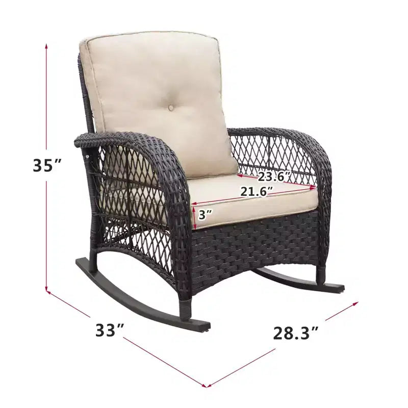 Sedia a Dondolo da Patio in Rattan con Reclinabile Imbottita Okak, Set da 1/3, Sedia a Sdraio in Metallo Verniciato a Polvere per Portico, Cortile e Giardino, Max 158 kg