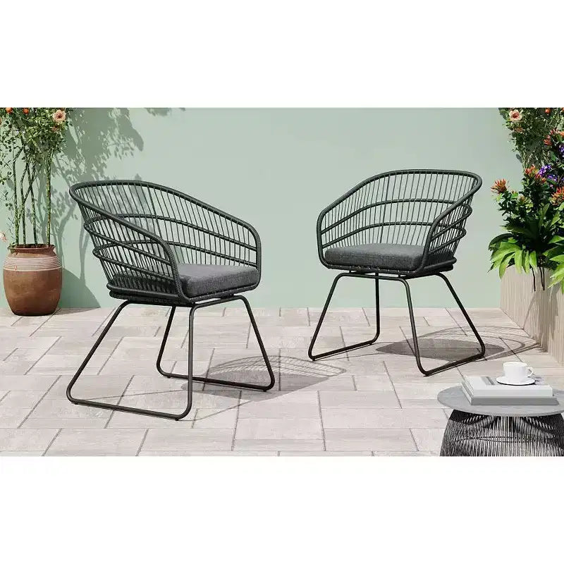 Okak 16 Boho Industrial Patio Accent Chairs Club Chairs with Cushion,Set of 2,Outdoor Wicker Rattan Dining Chairs,Modern Patio Furniture Seating