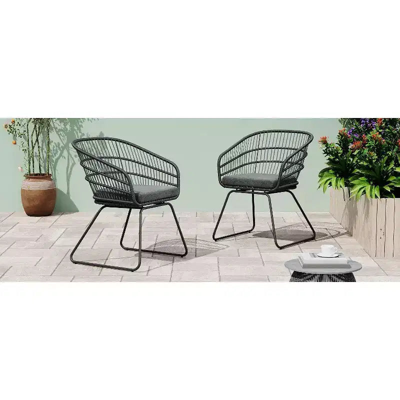 Okak 16 Boho Industrial Patio Accent Chairs Club Chairs with Cushion,Set of 2,Outdoor Wicker Rattan Dining Chairs,Modern Patio Furniture Seating