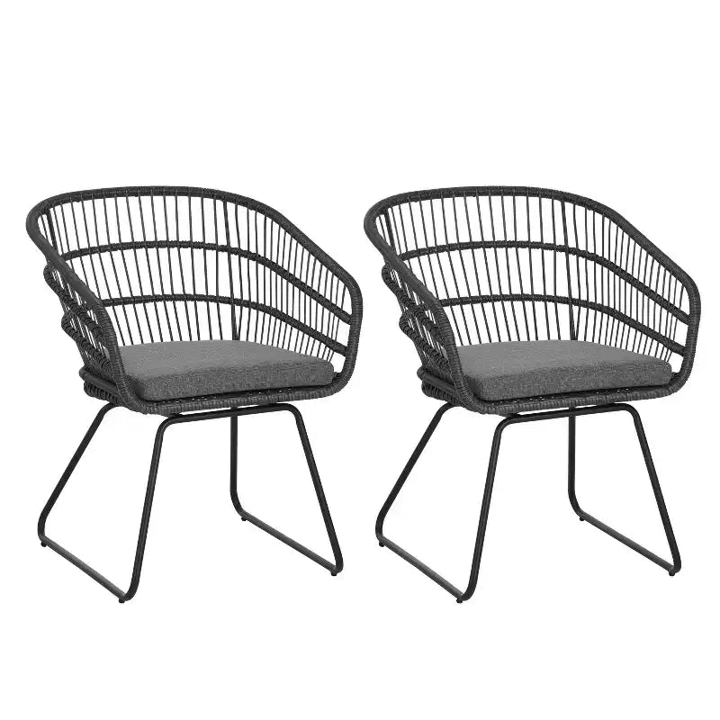 Okak 16 Boho Industrial Patio Accent Chairs Club Chairs with Cushion,Set of 2,Outdoor Wicker Rattan Dining Chairs,Modern Patio Furniture Seating