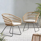 Okak 16 Boho Industrial Patio Accent Chairs Club Chairs with Cushion,Set of 2,Outdoor Wicker Rattan Dining Chairs,Modern Patio Furniture Seating