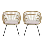 Okak 16 Boho Industrial Patio Accent Chairs Club Chairs with Cushion,Set of 2,Outdoor Wicker Rattan Dining Chairs,Modern Patio Furniture Seating