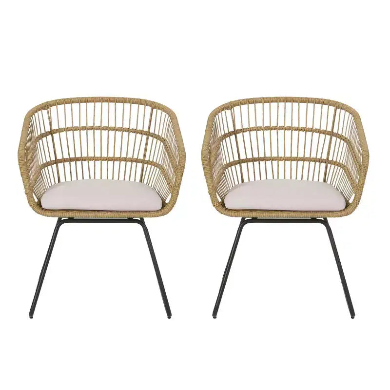 Okak 16 Boho Industrial Patio Accent Chairs Club Chairs with Cushion,Set of 2,Outdoor Wicker Rattan Dining Chairs,Modern Patio Furniture Seating