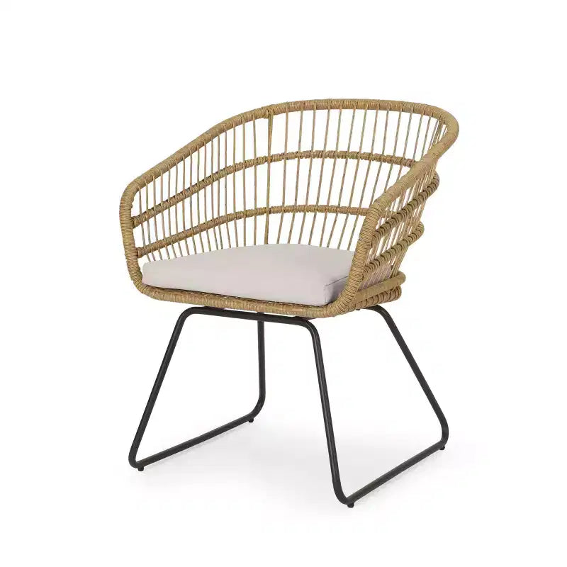 Okak 16 Boho Industrial Patio Accent Chairs Club Chairs with Cushion,Set of 2,Outdoor Wicker Rattan Dining Chairs,Modern Patio Furniture Seating