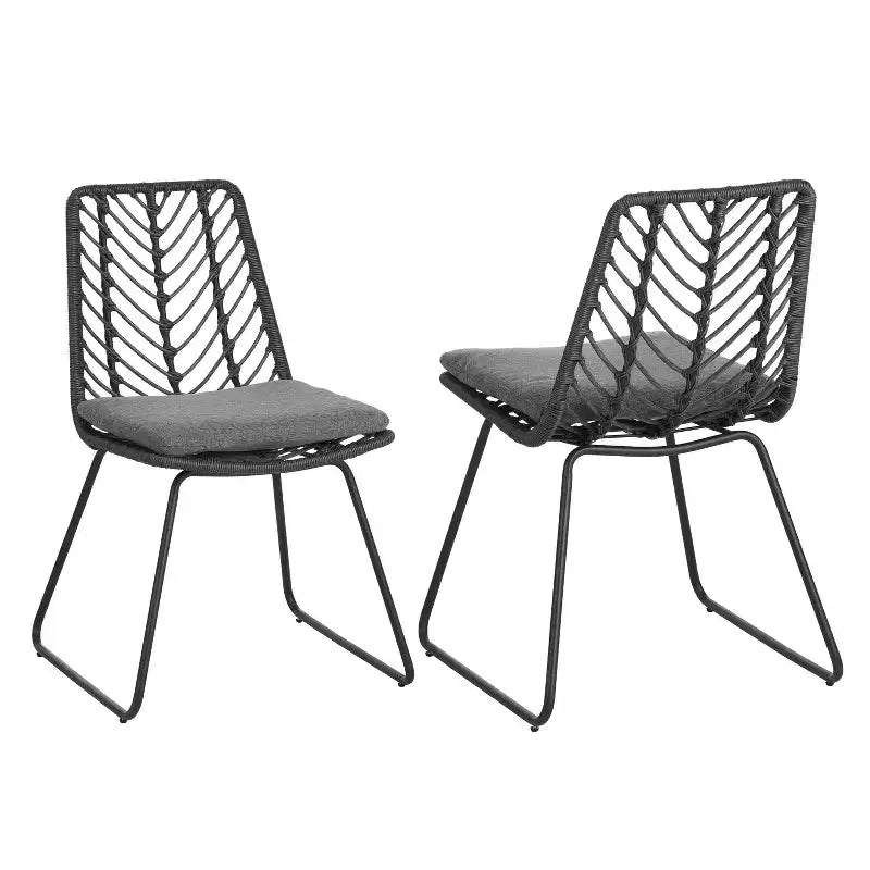 Okak 17.5 sedie a sdraio Boho Industrial da patio con cuscino, set di 2, sedie da pranzo in rattan da esterno, mobili da esterno