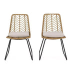 Okak 17.5 sedie a sdraio Boho Industrial da patio con cuscino, set di 2, sedie da pranzo in rattan da esterno, mobili da esterno