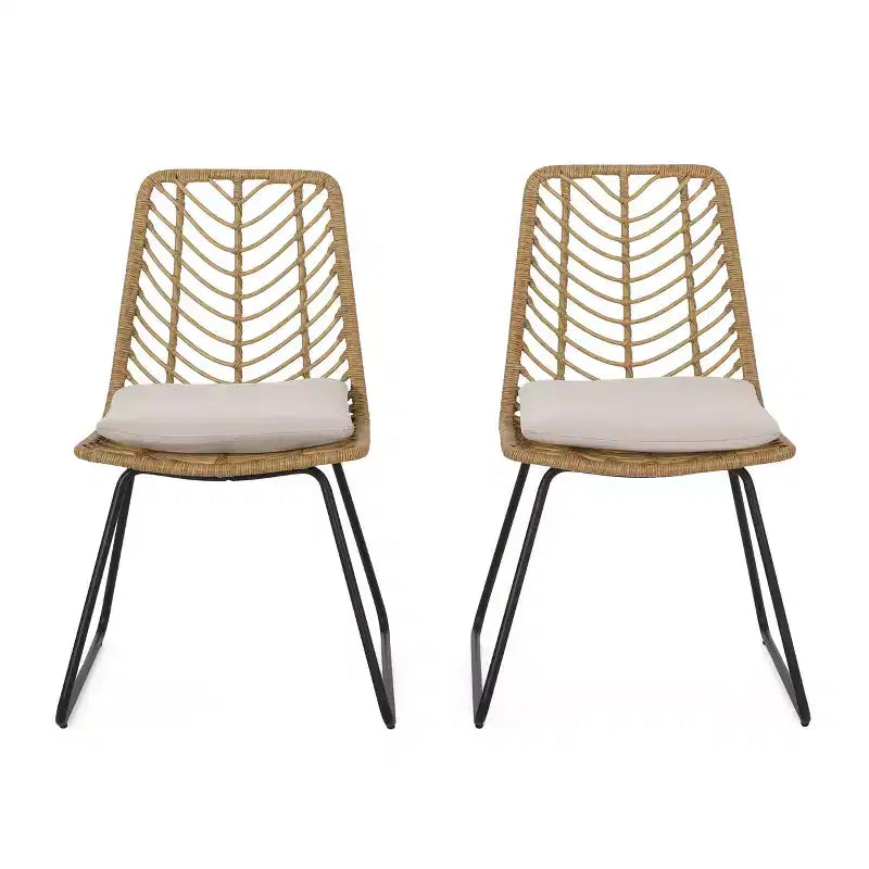 Okak 17.5 sedie a sdraio Boho Industrial da patio con cuscino, set di 2, sedie da pranzo in rattan da esterno, mobili da esterno
