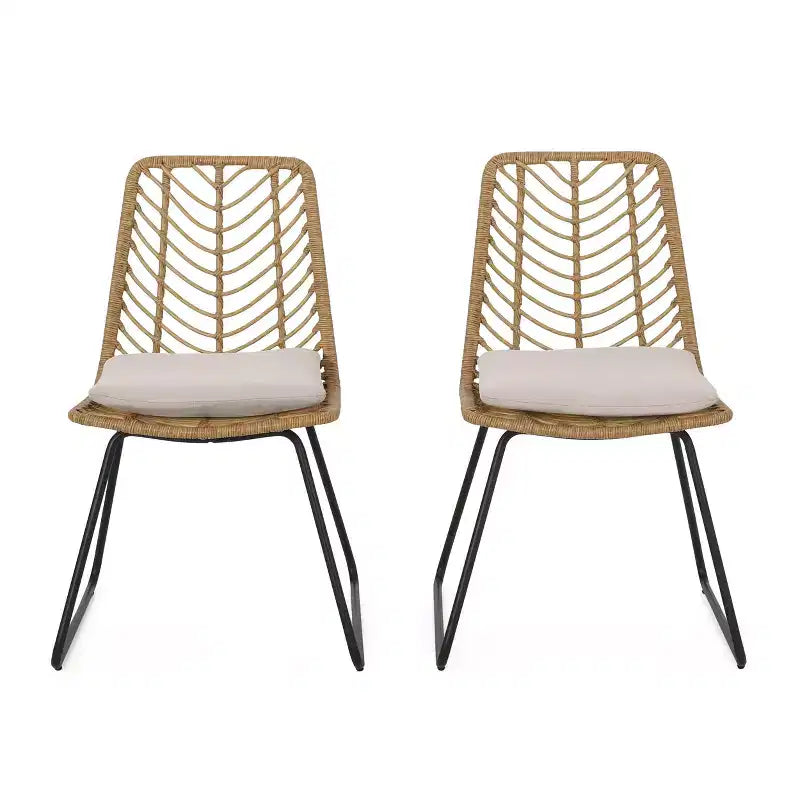 Okak 17.5 sedie a sdraio Boho Industrial da patio con cuscino, set di 2, sedie da pranzo in rattan da esterno, mobili da esterno