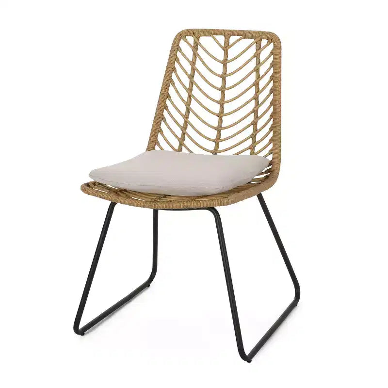Okak 17.5 sedie a sdraio Boho Industrial da patio con cuscino, set di 2, sedie da pranzo in rattan da esterno, mobili da esterno
