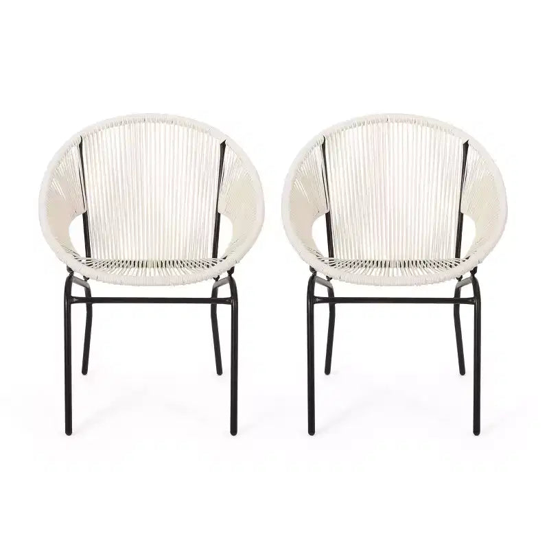 Okak Rustic Industrial Patio Accent Chairs Egg Club Chairs,Set of 2,Outdoor Wicker PE Rattan&Iron Dining Chairs,Patio Furniture Seating