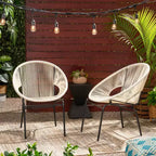 Okak Rustic Industrial Patio Accent Chairs Egg Club Chairs,Set of 2,Outdoor Wicker PE Rattan&Iron Dining Chairs,Patio Furniture Seating