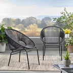 Okak Rustic Industrial Patio Accent Chairs Egg Club Chairs,Set of 2,Outdoor Wicker PE Rattan&Iron Dining Chairs,Patio Furniture Seating