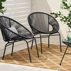 Okak Rustic Industrial Patio Accent Chairs Egg Club Chairs,Set of 2,Outdoor Wicker PE Rattan&Iron Dining Chairs,Patio Furniture Seating