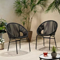 Okak Rustic Industrial Patio Accent Chairs Egg Club Chairs,Set of 2,Outdoor Wicker PE Rattan&Iron Dining Chairs,Patio Furniture Seating