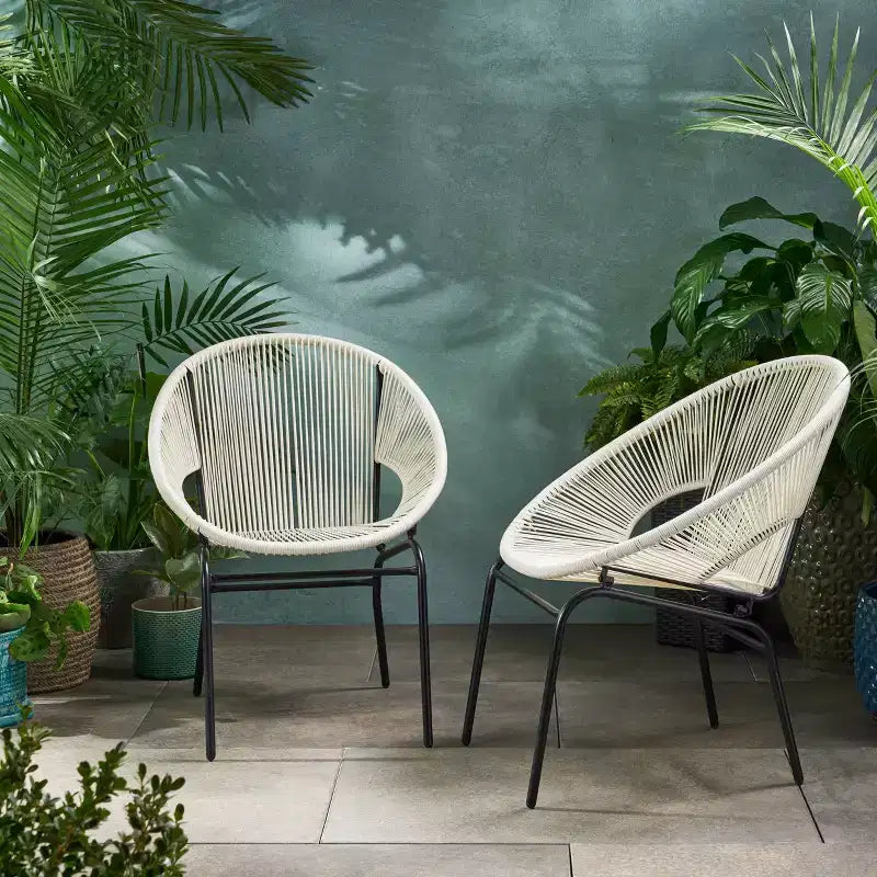 Okak Sedie da Patio Accent Rustiche Industriali, Sedie Club a Uovo, Set da 2, Sedie da Pranzo da Esterno in Rattan PE e Ferro, Mobili da Esterno con Seduta