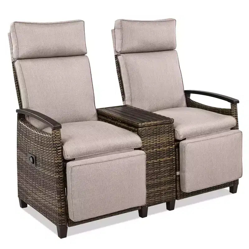 Okak 80-145 Divanetto Reclinabile da Patio con Tavolino Contenitore Incorporato, Schienale Alto e Poggiapiedi Regolabile, Sedia a Sdraio da Esterno per Portico e Giardino