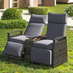 Okak 80-145 Divanetto Reclinabile da Patio con Tavolino Contenitore Incorporato, Schienale Alto e Poggiapiedi Regolabile, Sedia a Sdraio da Esterno per Portico e Giardino