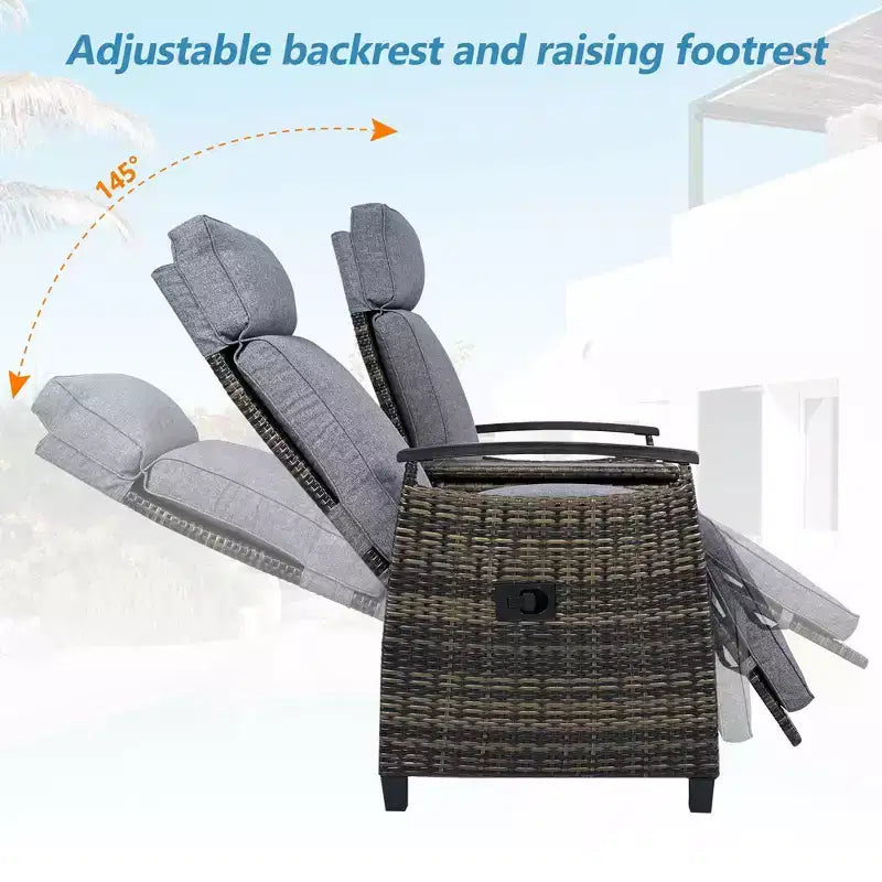 Okak 80-145 Divanetto Reclinabile da Patio con Tavolino Contenitore Incorporato, Schienale Alto e Poggiapiedi Regolabile, Sedia a Sdraio da Esterno per Portico e Giardino