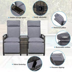 Okak 80-145 Divanetto Reclinabile da Patio con Tavolino Contenitore Incorporato, Schienale Alto e Poggiapiedi Regolabile, Sedia a Sdraio da Esterno per Portico e Giardino