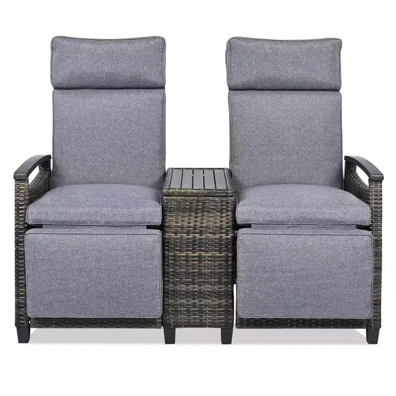 Okak 80-145 Divanetto Reclinabile da Patio con Tavolino Contenitore Incorporato, Schienale Alto e Poggiapiedi Regolabile, Sedia a Sdraio da Esterno per Portico e Giardino