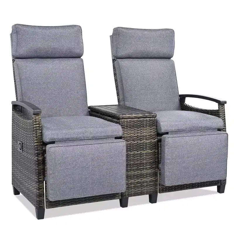 Okak 80-145 Divanetto Reclinabile da Patio con Tavolino Contenitore Incorporato, Schienale Alto e Poggiapiedi Regolabile, Sedia a Sdraio da Esterno per Portico e Giardino