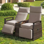 Okak 80-145 Divanetto Reclinabile da Patio con Tavolino Contenitore Incorporato, Schienale Alto e Poggiapiedi Regolabile, Sedia a Sdraio da Esterno per Portico e Giardino