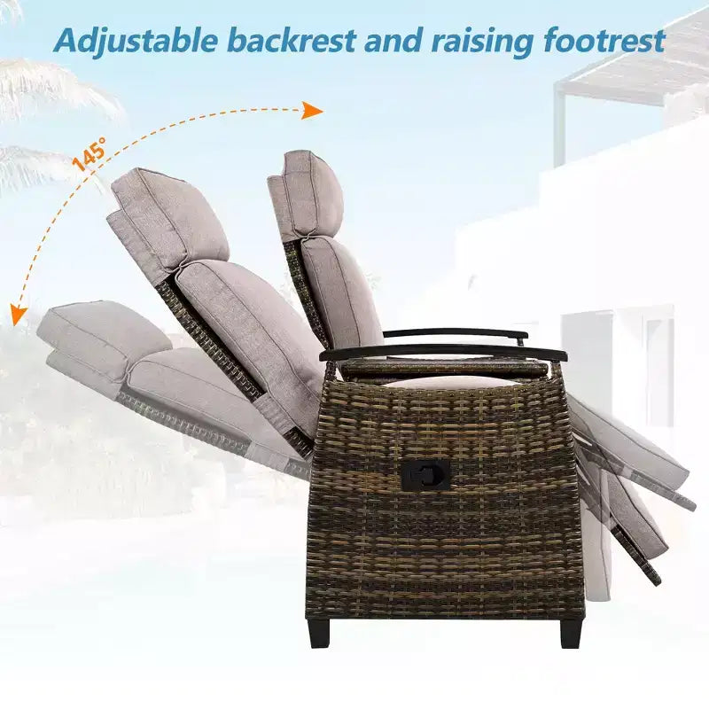 Okak 80-145 Divanetto Reclinabile da Patio con Tavolino Contenitore Incorporato, Schienale Alto e Poggiapiedi Regolabile, Sedia a Sdraio da Esterno per Portico e Giardino