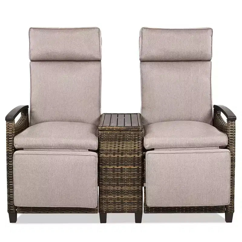 Okak 80-145 Divanetto Reclinabile da Patio con Tavolino Contenitore Incorporato, Schienale Alto e Poggiapiedi Regolabile, Sedia a Sdraio da Esterno per Portico e Giardino