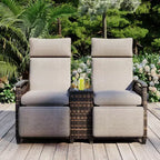 Okak 80-145 Divanetto Reclinabile da Patio con Tavolino Contenitore Incorporato, Schienale Alto e Poggiapiedi Regolabile, Sedia a Sdraio da Esterno per Portico e Giardino