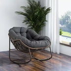 Okak Oversized Outdoor Rattan Rocking Chair Accent Chair with Detachable Cotton Cushion,Patio Recliner Chair Egg Chair for Porch,Backyard
