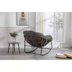 Okak Oversized Outdoor Rattan Rocking Chair Accent Chair with Detachable Cotton Cushion,Patio Recliner Chair Egg Chair for Porch,Backyard
