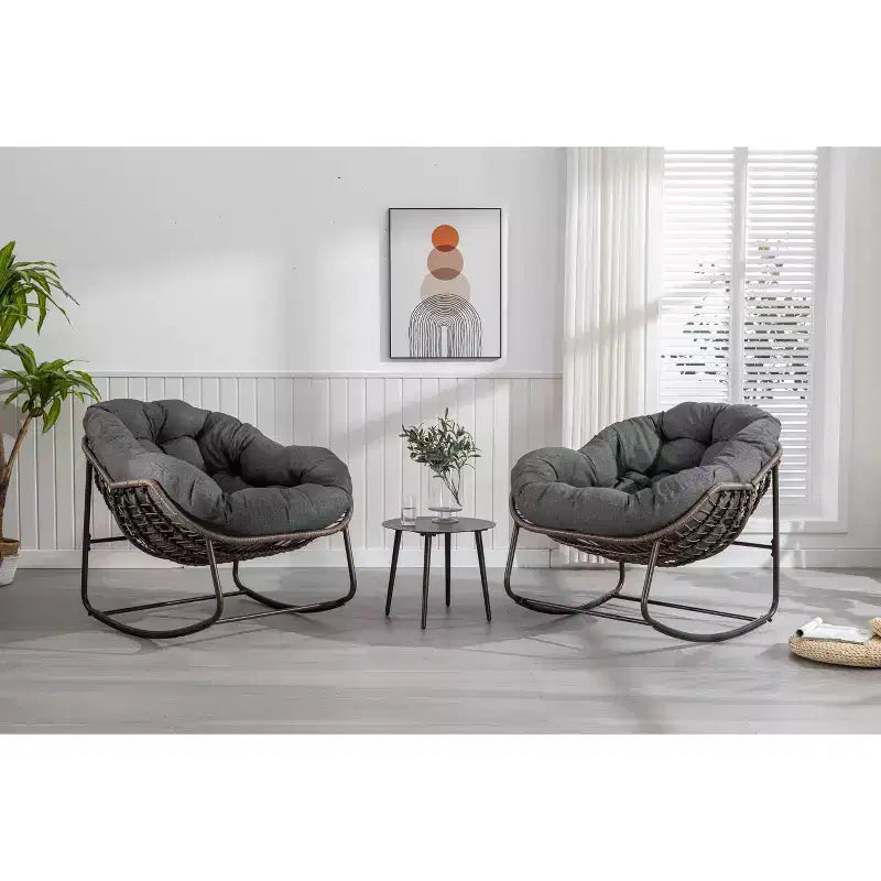 Okak Oversized Outdoor Rattan Rocking Chair Accent Chair with Detachable Cotton Cushion,Patio Recliner Chair Egg Chair for Porch,Backyard