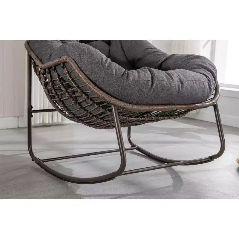 Okak Oversized Outdoor Rattan Rocking Chair Accent Chair with Detachable Cotton Cushion,Patio Recliner Chair Egg Chair for Porch,Backyard