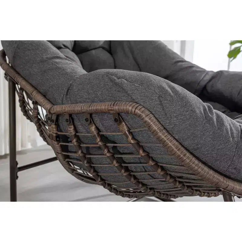 Okak Oversized Outdoor Rattan Rocking Chair Accent Chair with Detachable Cotton Cushion,Patio Recliner Chair Egg Chair for Porch,Backyard