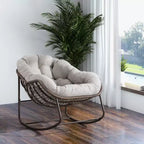 Okak Oversized Outdoor Rattan Rocking Chair Accent Chair with Detachable Cotton Cushion,Patio Recliner Chair Egg Chair for Porch,Backyard
