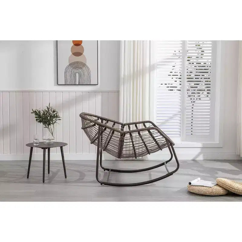 Okak Oversized Outdoor Rattan Rocking Chair Accent Chair with Detachable Cotton Cushion,Patio Recliner Chair Egg Chair for Porch,Backyard